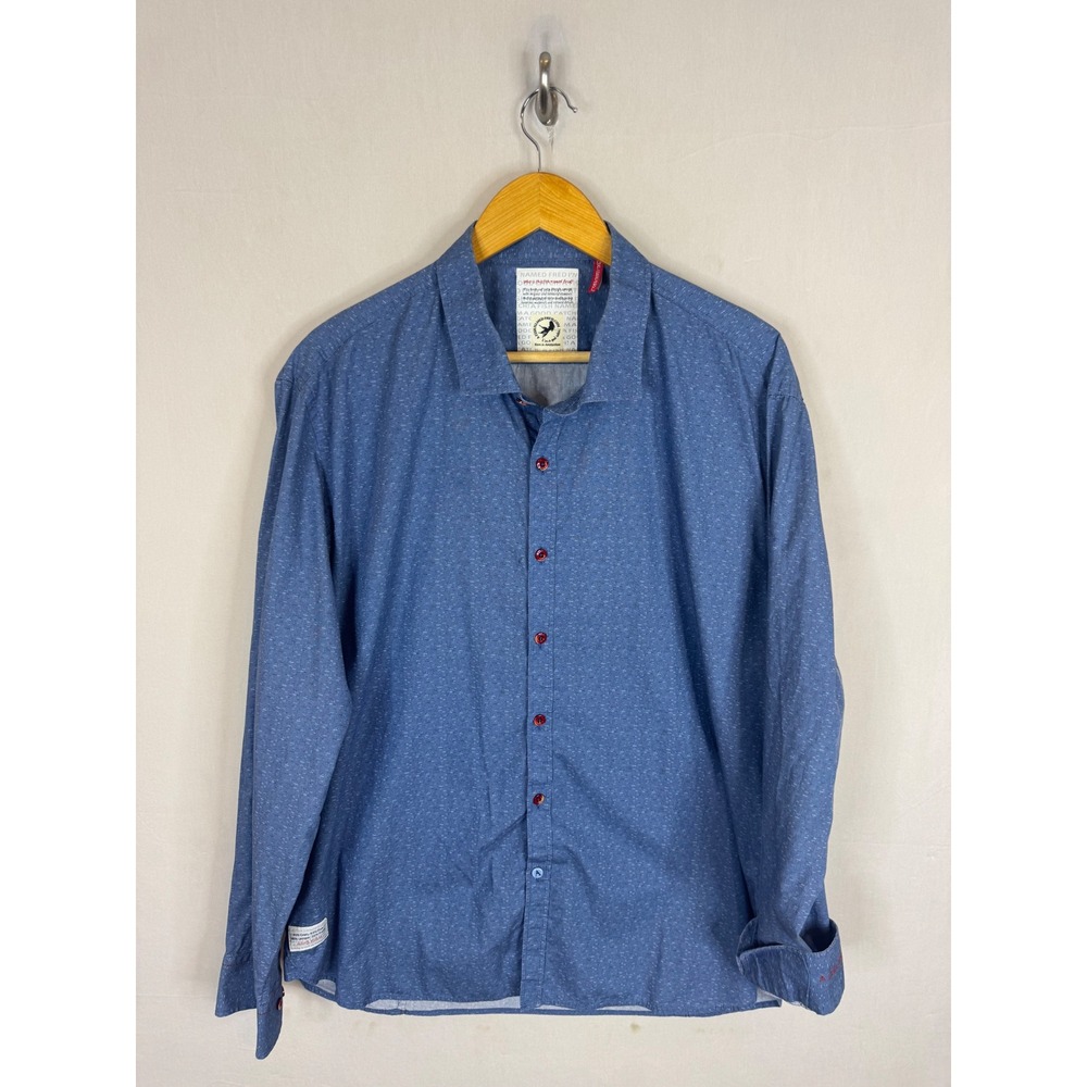 A Fish Named Fred Mens Blue Textured Button Down Shirt XXL Cotton Long Sleeve